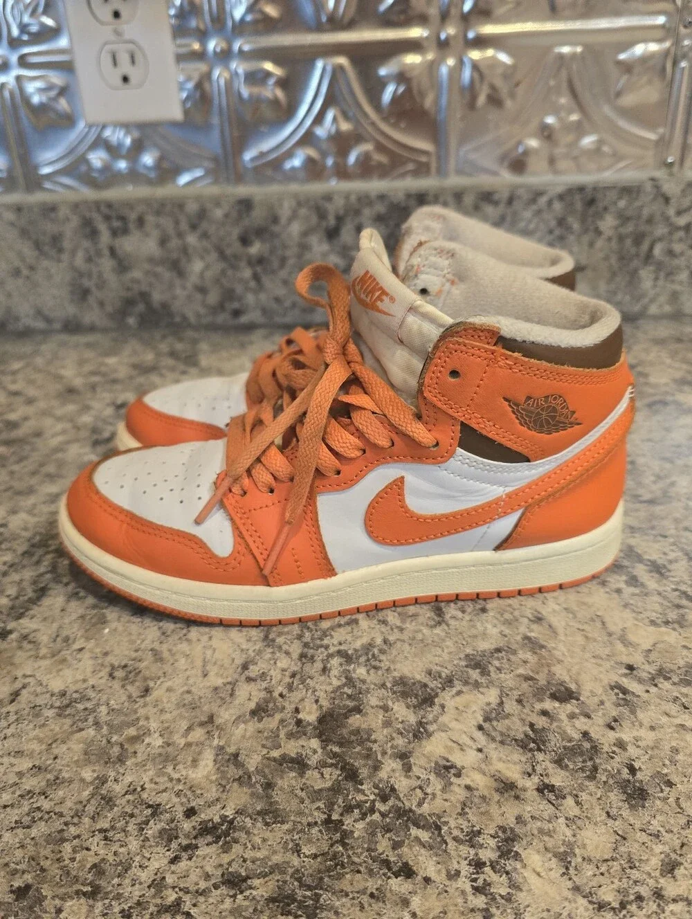Nike Air Jordan 1 High Top Sneakers Orange White Boys' CU0449-101 1.5Y